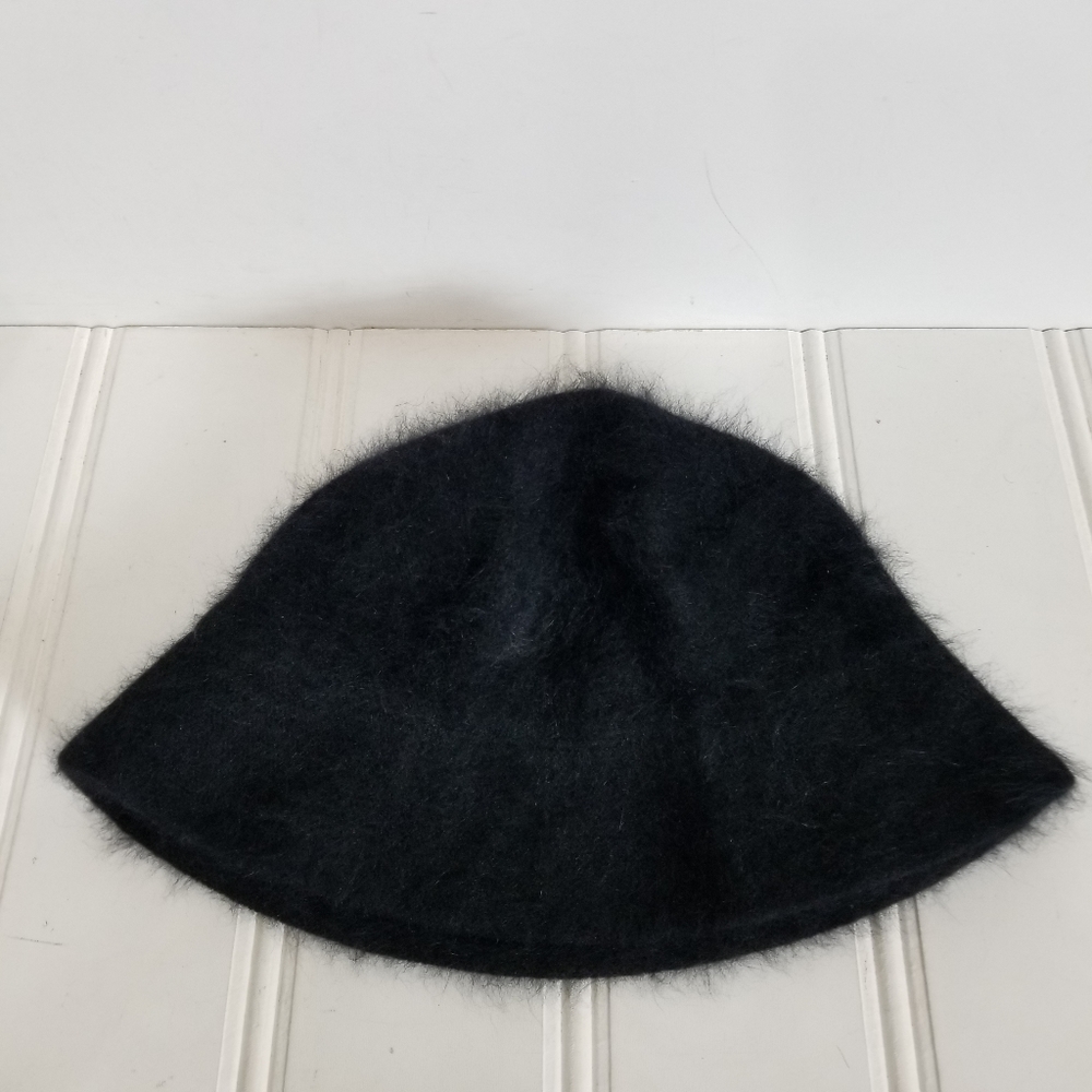Bucket Hat Black Angora Rabbit Fur Winter Streetwear - Picture 8 of 12